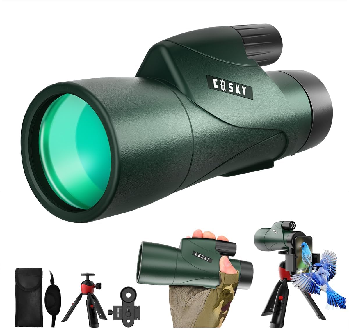 Gosky Piper Monocular Telescope, 12x55 HD Monocular for Adult with BAK4 Prism  FMC Lens, Lightweight Monocular with Smartphone Adapter Suitable for Bird Watching Hunting Wildlife Hiking Traveling