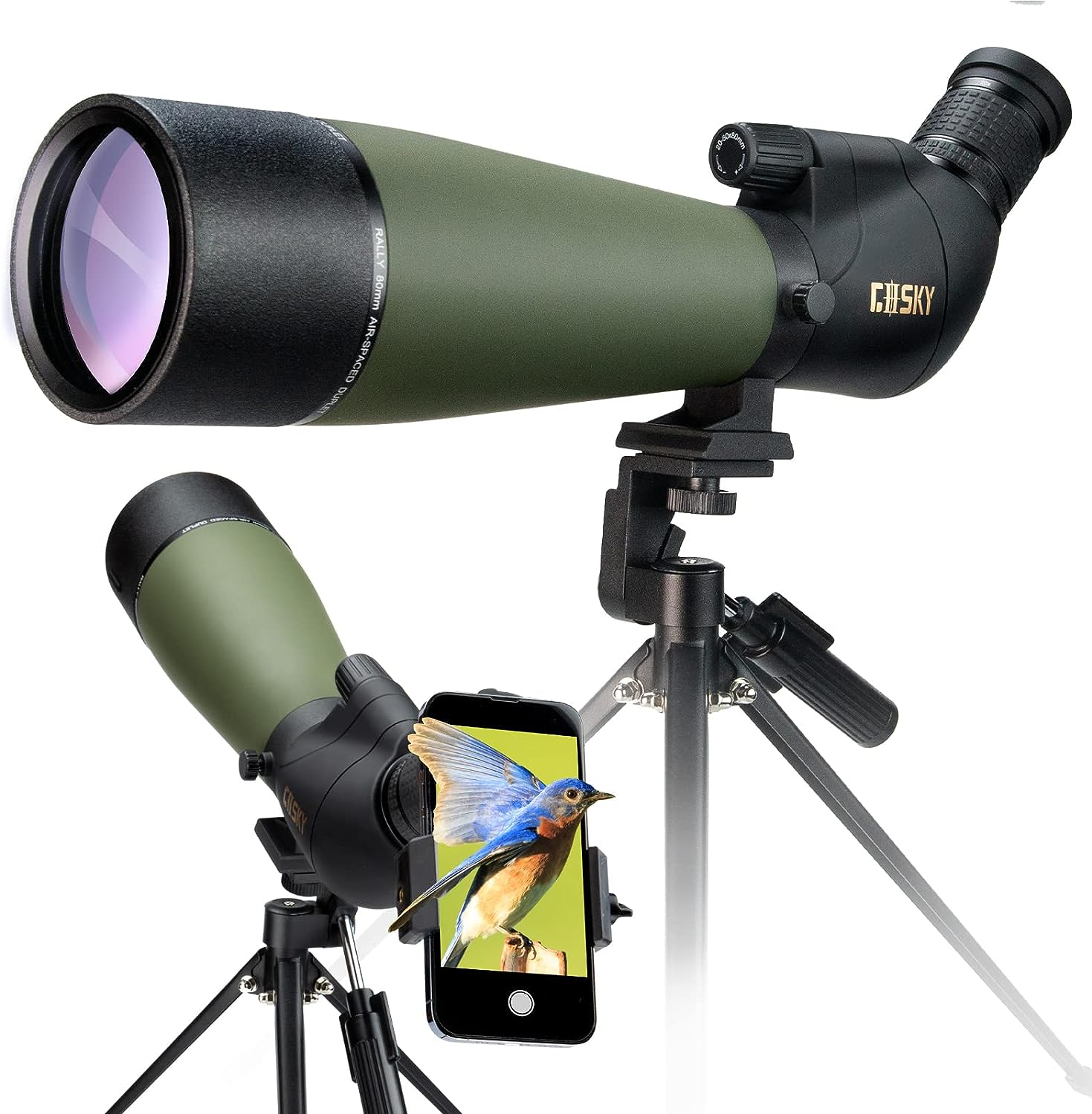 GOSKY Updated 20-60x80 Spotting Scope with Tripod, Carrying Bag - BAK4 Angled Scope for Target Shooting Hunting Bird Watching Wildlife Scenery (with Smartphone Adapter+SLR Mount compatible with Nikon)