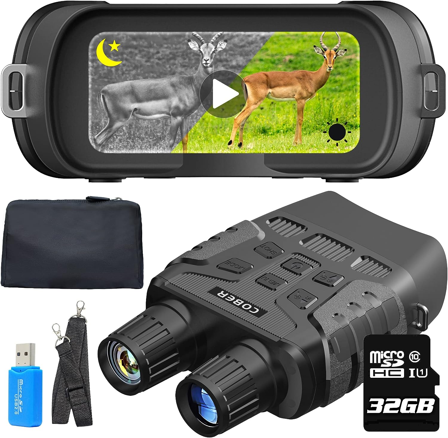 COBER Night Vision Goggles Night Vision Binoculars for Complete Darkness - Digital Infrared Binoculars with Night Vision with 32 GB Memory Card