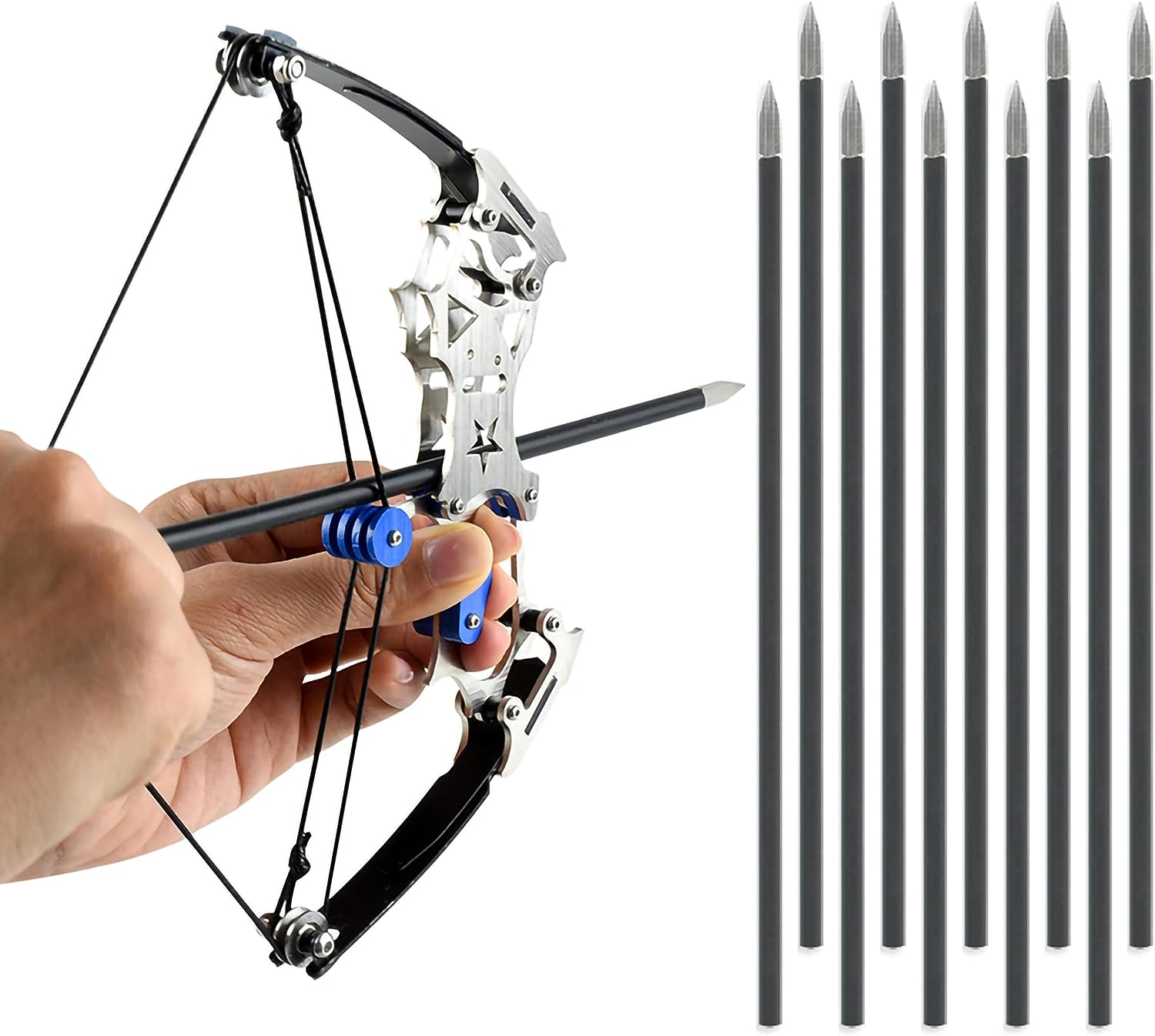 Large Archery Bow Set Mini Compound Bow Mini Hunting Bow Metal Material Catapult RH/LH for Hunting Shooting Practice Archery Entertainment Fun