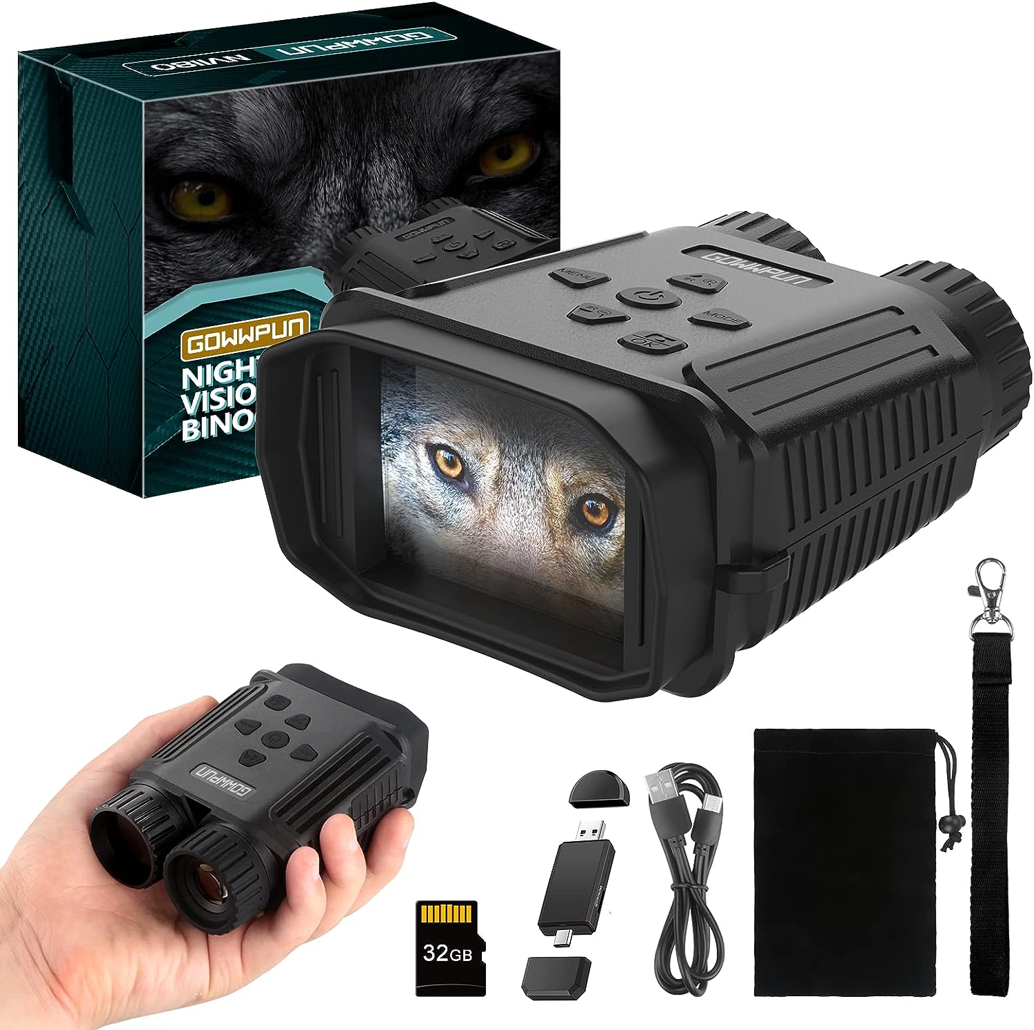 NOOBECR GOWWPUN Mini Night Vision Binoculars - Digital Infrared Night Vision and Day Binoculars Goggles 984FT Viewing for Adults/Hunting,Take Photos/Video,Include 4in1 Card Reader,32GB SD Card