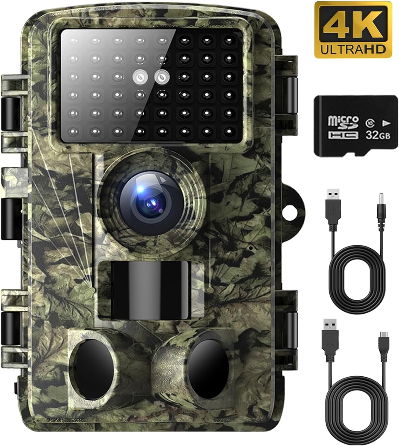 Trail Camera - 4K 48MP Game Camera with Night Vision, 0.05s Trigger Motion Activated Hunting Camera, IP66 Waterproof, 130°Wide-Angle with 46pcs No Glow Infrared Leds for Outdoor Wildlife Monitoring.