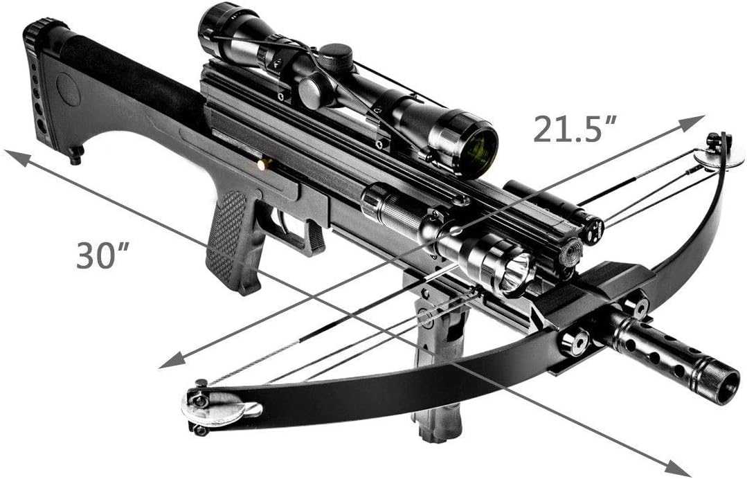 XtremepowerUS Hybrid Crossbow 80 lbs 160 fps Hunting Flashlight Scope Red Light Pointer Combo w/Magazine Capacity + Bag, Black